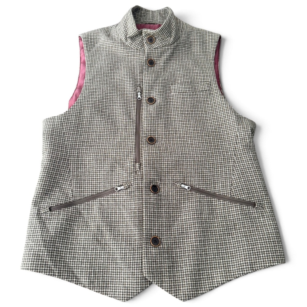 SuitSupply Chester Zip Vest Men L Brown Houndstooth Wool F.lli Ormezzano Italy